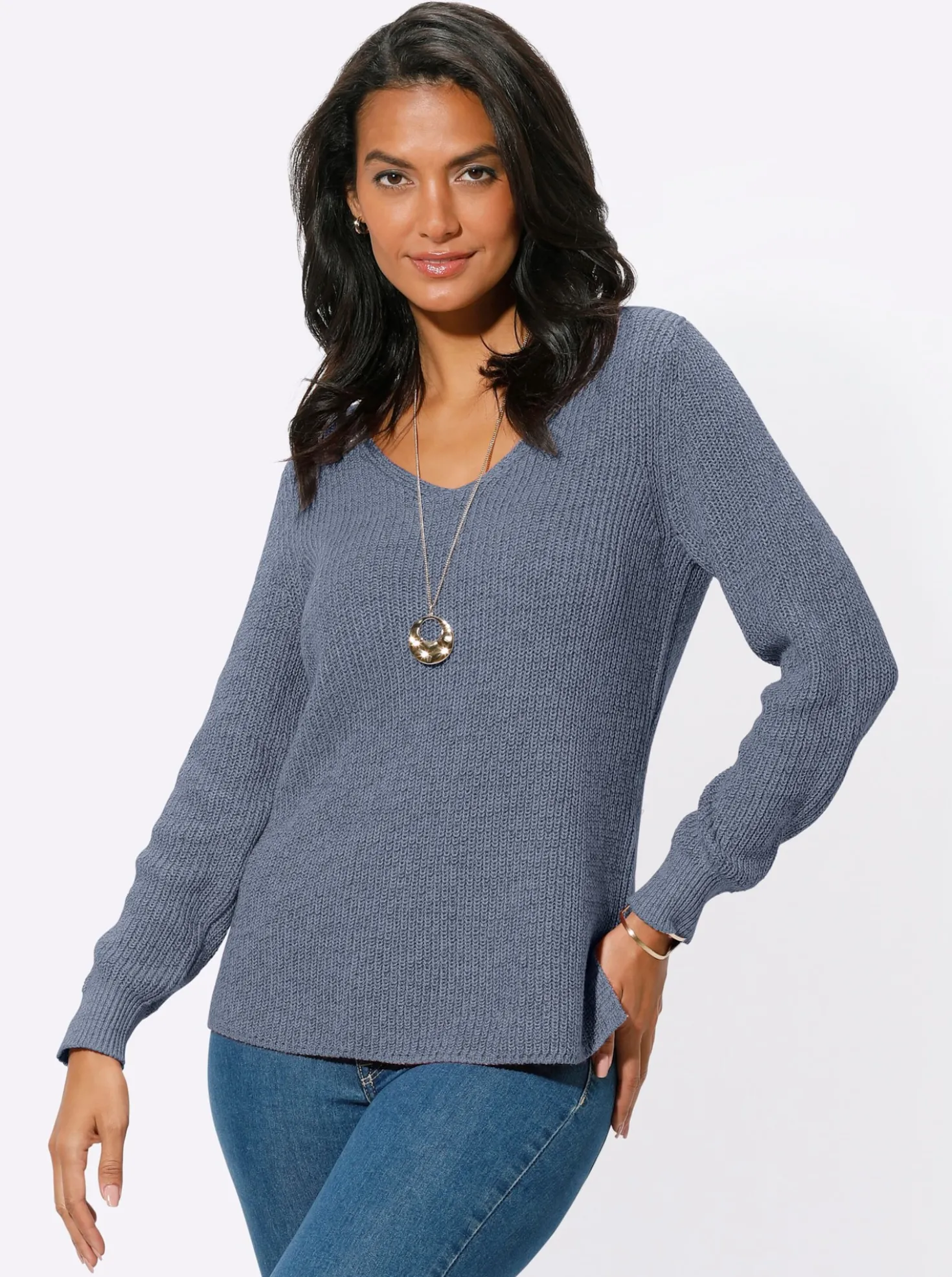 Langarm-Pullover in Rippenstrick