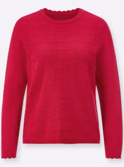 Langarm-Pullover mit Ajour-Herzchen-Muster