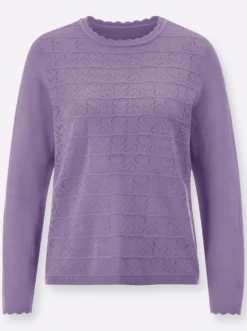 Langarm-Pullover mit Ajour-Herzchen-Muster
