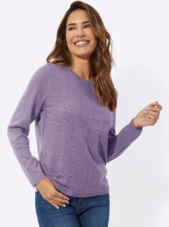 Langarm-Pullover mit Ajour-Herzchen-Muster