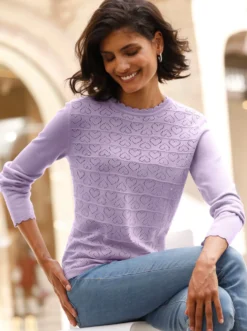 Langarm-Pullover mit Ajour-Herzchen-Muster