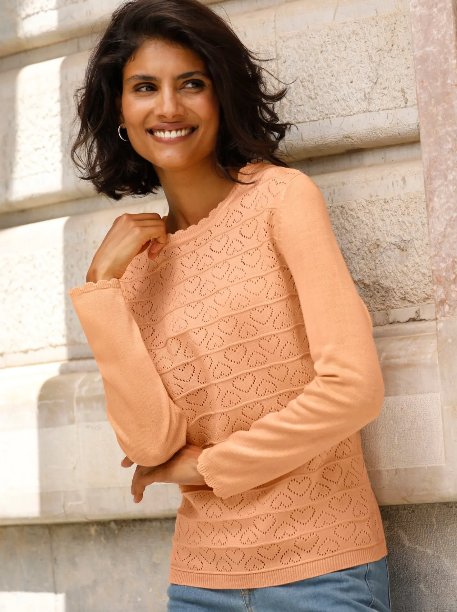 Langarm-Pullover mit Ajour-Herzchen-Muster