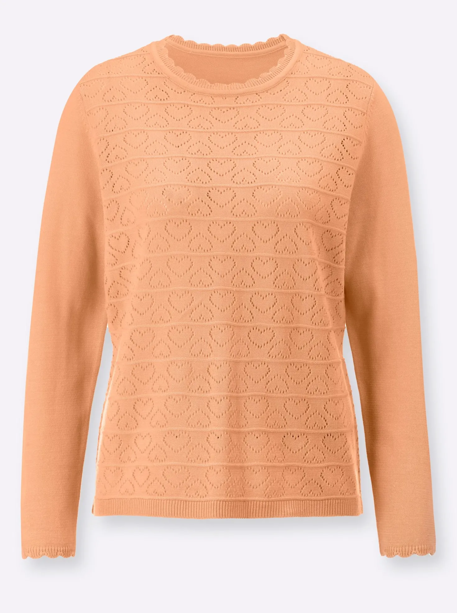 Langarm-Pullover mit Ajour-Herzchen-Muster