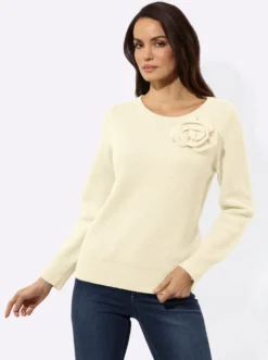 Langarm-Pullover mit Blüten-Applikation