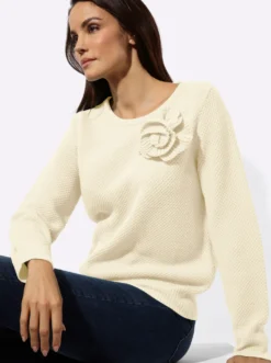 Langarm-Pullover mit Blüten-Applikation