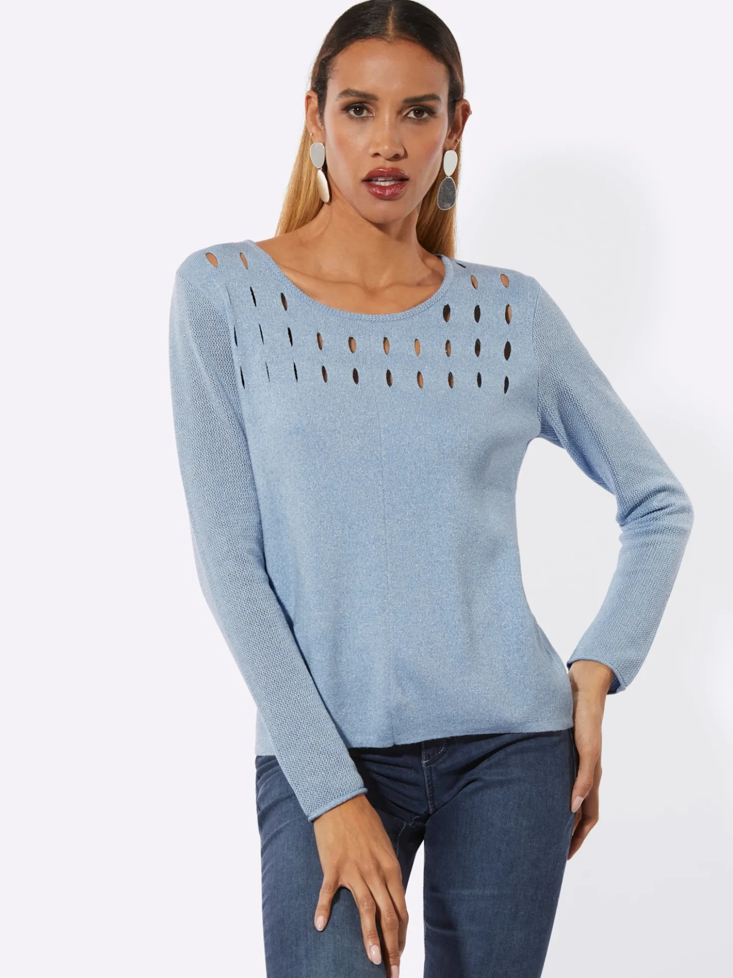 Langarm-Pullover mit Cut-Outs am Ausschnitt