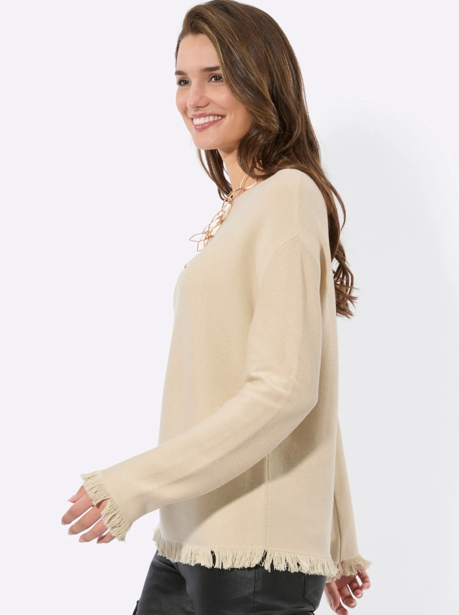 Langarm-Pullover mit Fransen-Abschlüssen