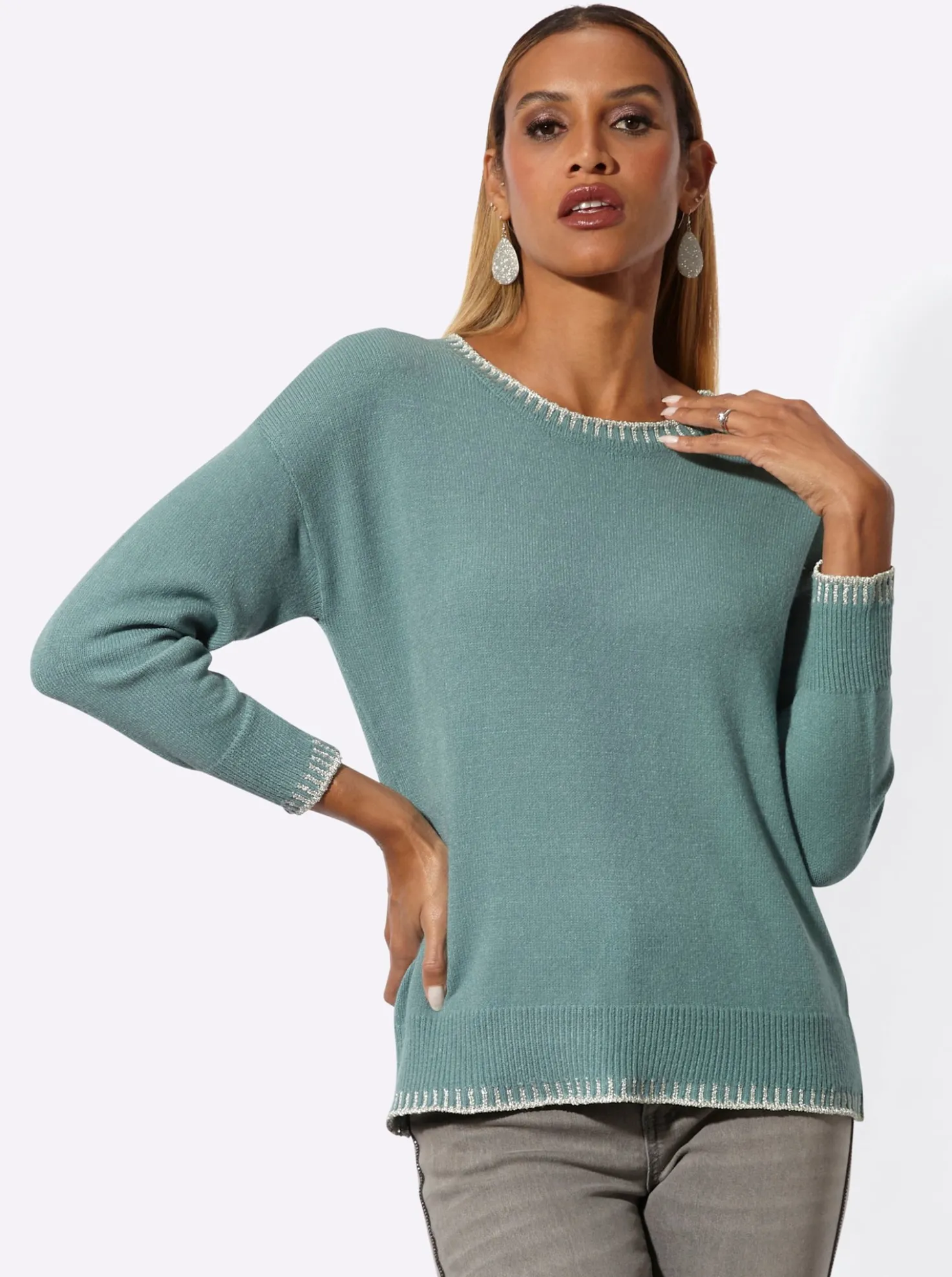 Langarm-Pullover mit Glanzgarn