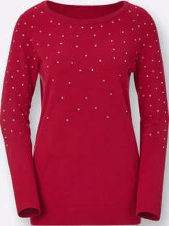 Langarm-Pullover mit Glitzersteinchen