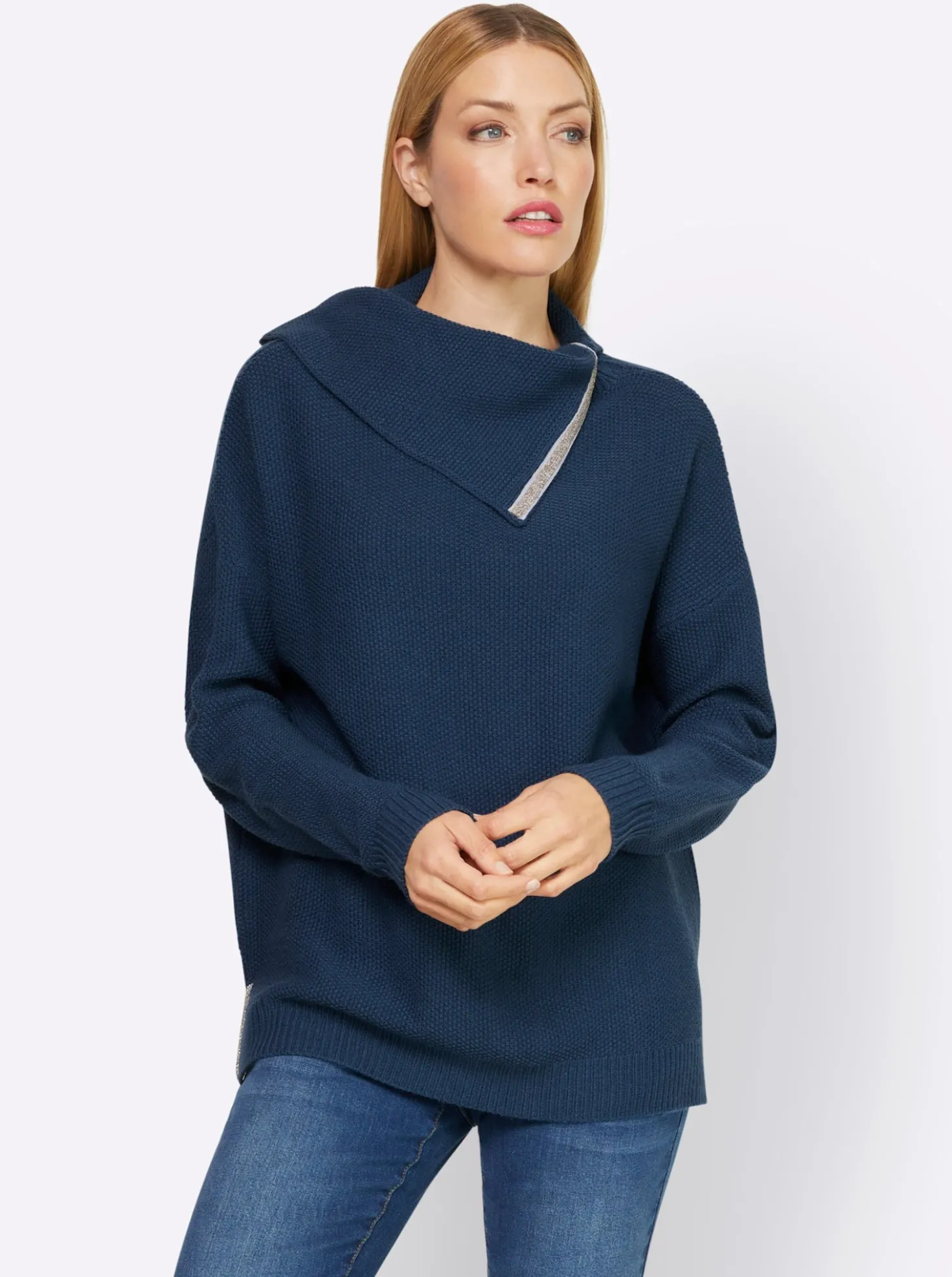 Langarm-Pullover mit Glitzersteinchen-Applikation