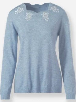 Langarm-Pullover mit Glitzersteinchen