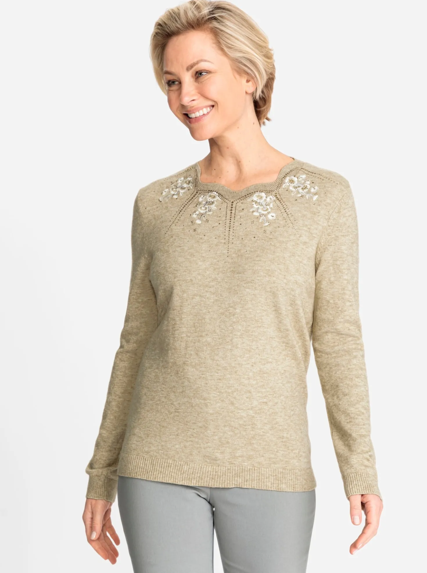 Langarm-Pullover mit Glitzersteinchen