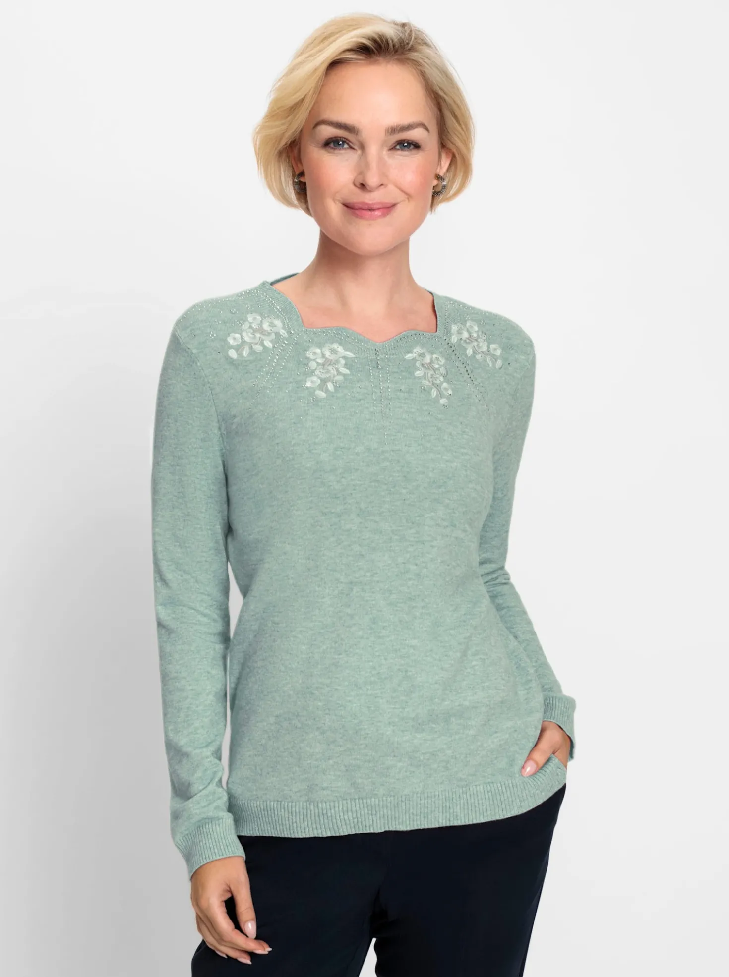 Langarm-Pullover mit Glitzersteinchen