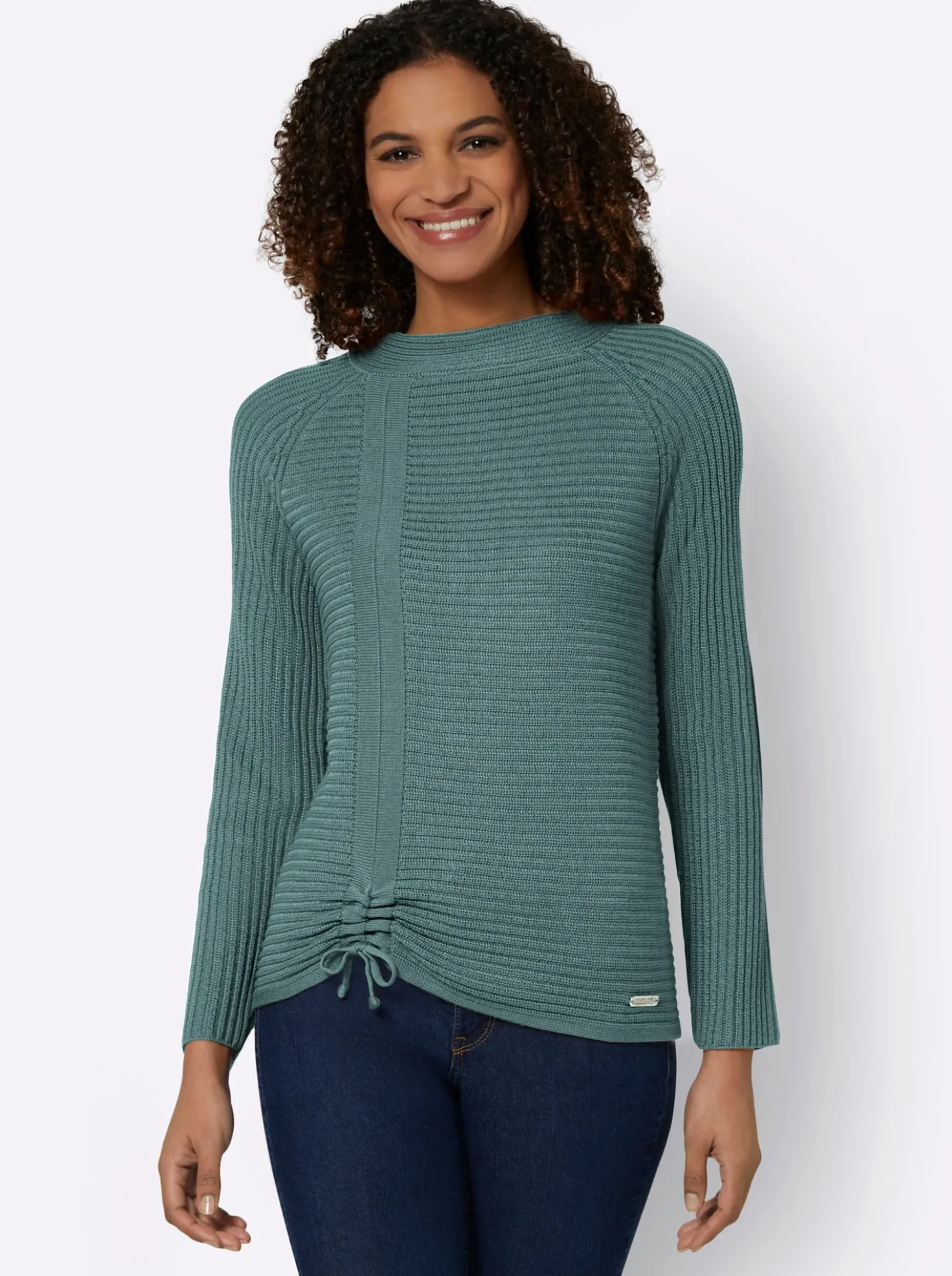 Langarm-Pullover mit Raffung am Saum