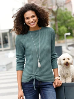 Langarm-Pullover mit Raffung am Saum