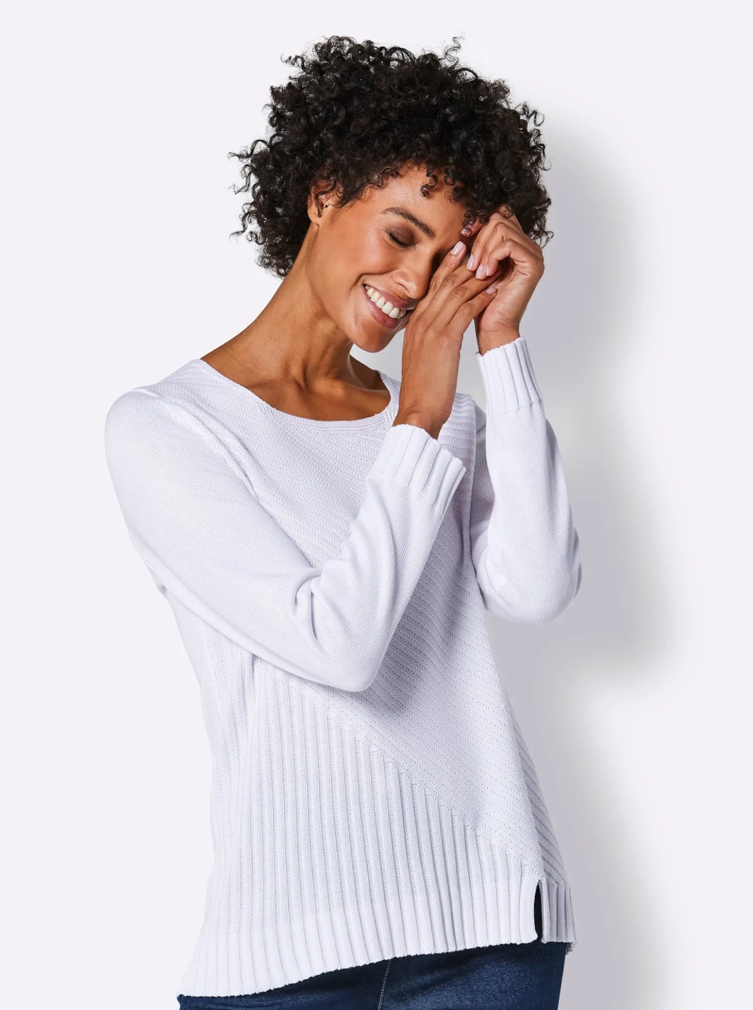 Langarm-Pullover mit seitlichem Schlitz