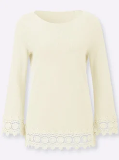 Langarm-Pullover mit Spitzenbordüre