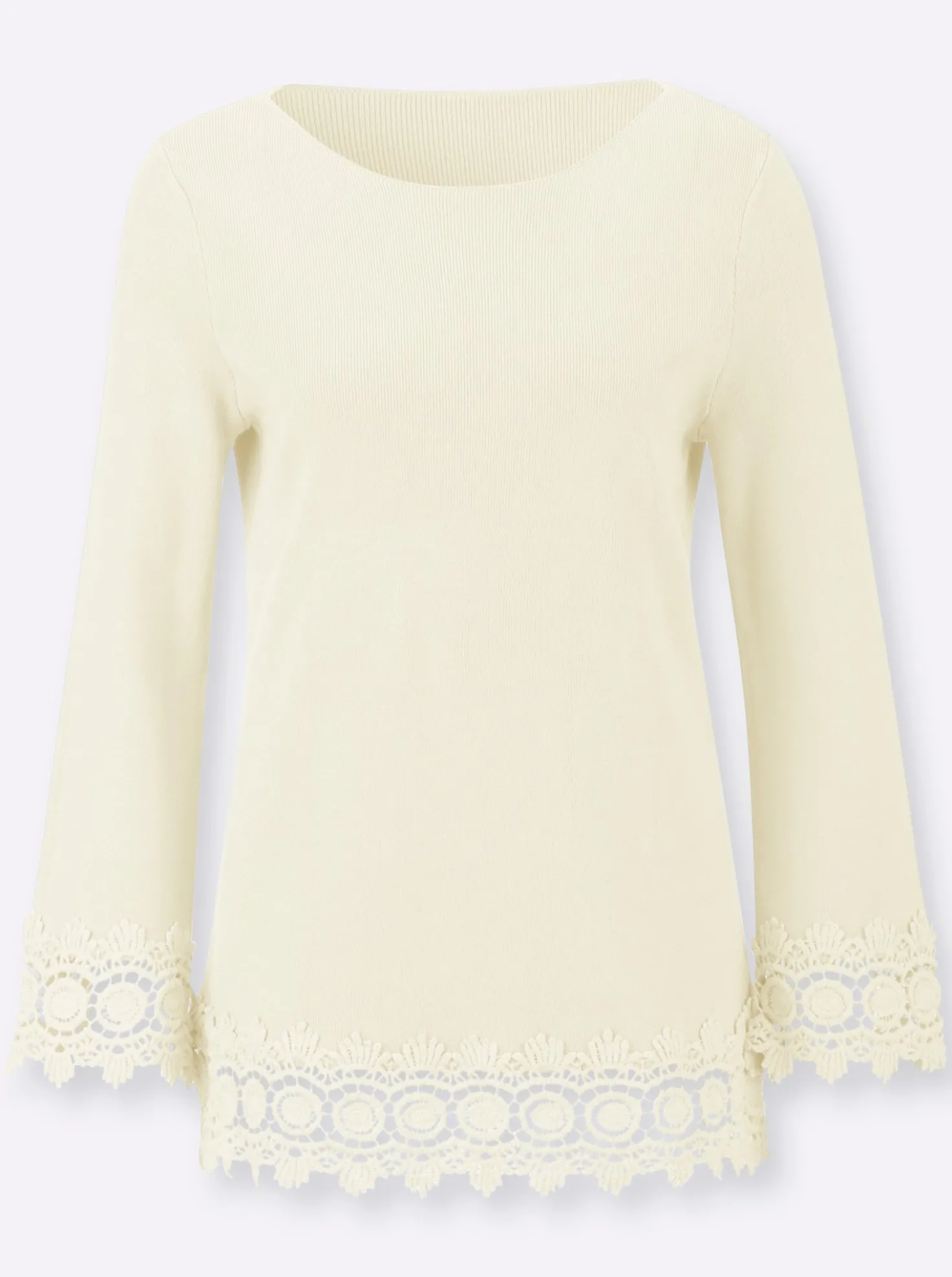 Langarm-Pullover mit Spitzenbordüre