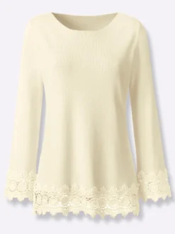 Langarm-Pullover mit Spitzenbordüre