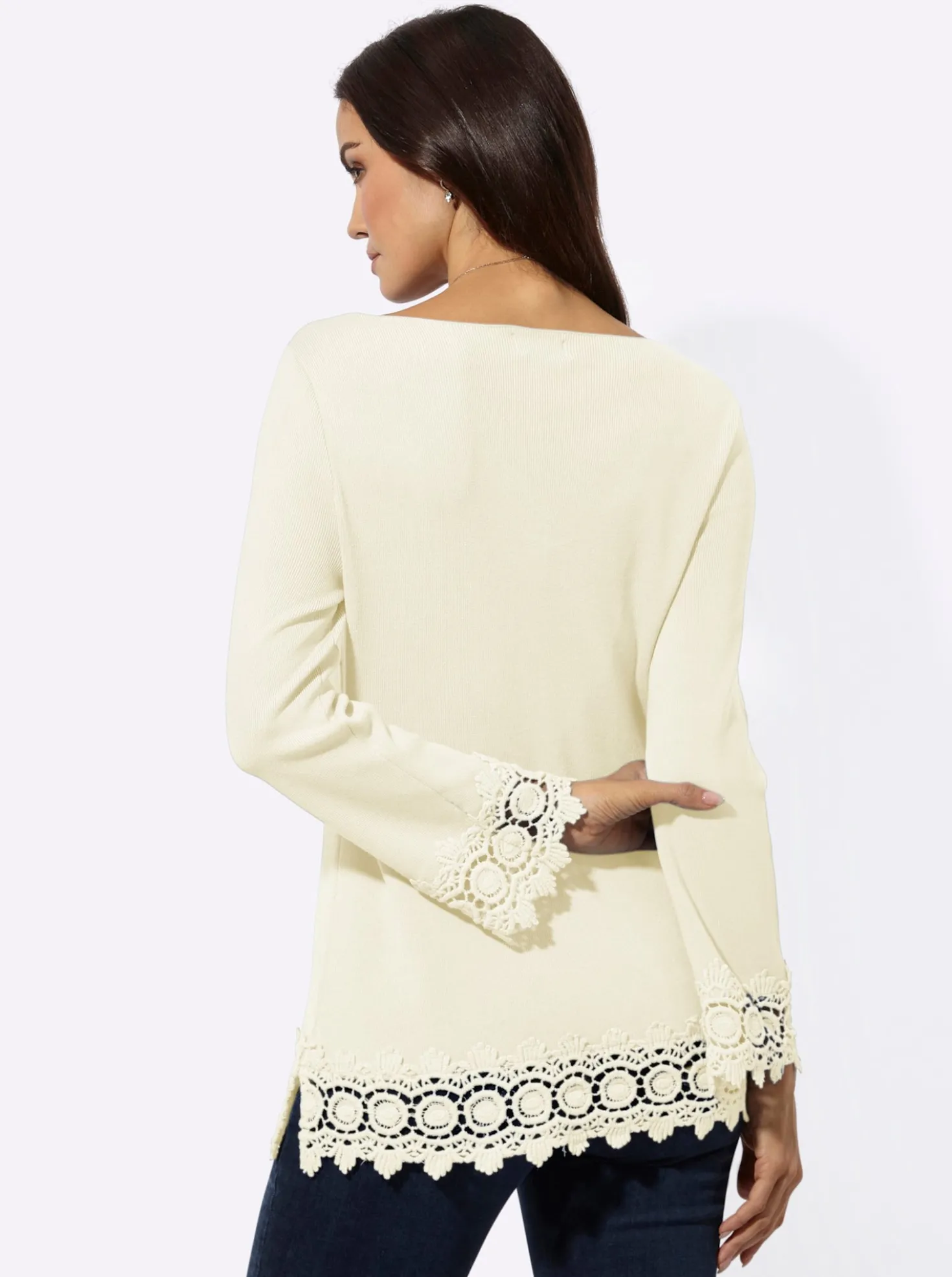 Langarm-Pullover mit Spitzenbordüre