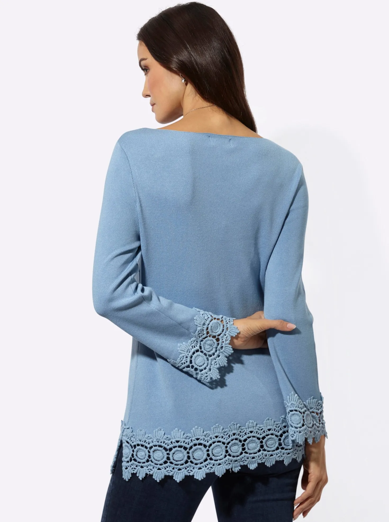 Langarm-Pullover mit Spitzenbordüre