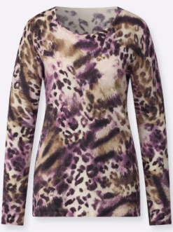 Langarm-Pullover mit Tierfell-Druck
