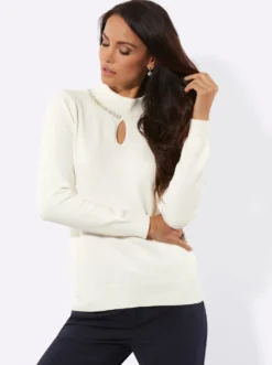 Langarm-Pullover mit Zierketten-Element