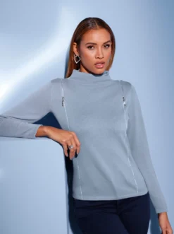 Langarm-Pullover mit Zier-Reißverschlüssen