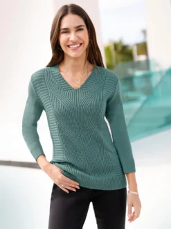 Langarm-Pullover mit Zopfmuster