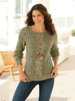 Langarm-Pullover mit Zopfmuster vorne