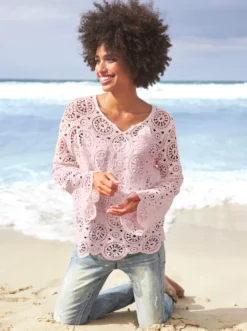 Langarmshirt aus Makramee-Spitze