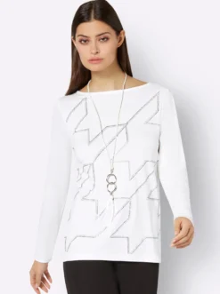 Langarmshirt im Hahnentritt-Dessin