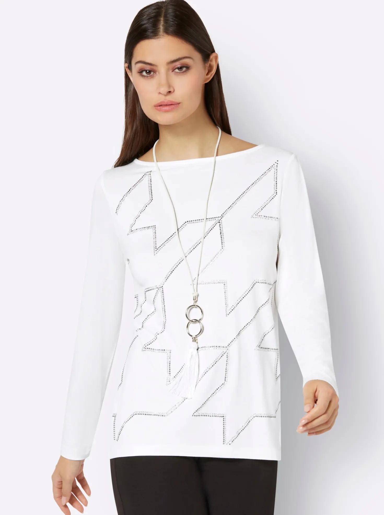 Langarmshirt im Hahnentritt-Dessin