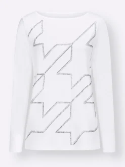 Langarmshirt im Hahnentritt-Dessin