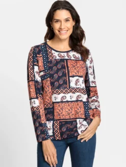 Langarmshirt im Patchwork-Dessin