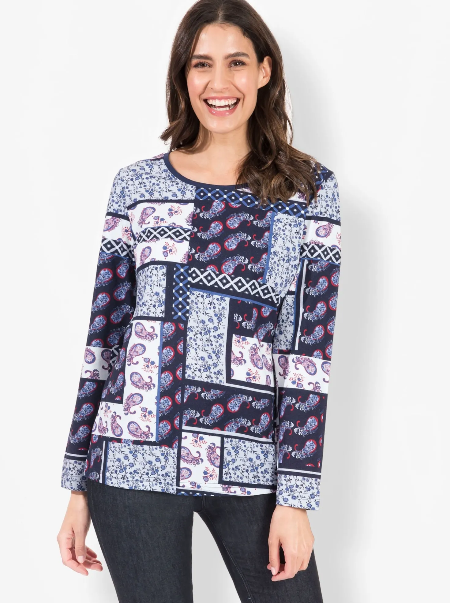 Langarmshirt im Patchwork-Dessin