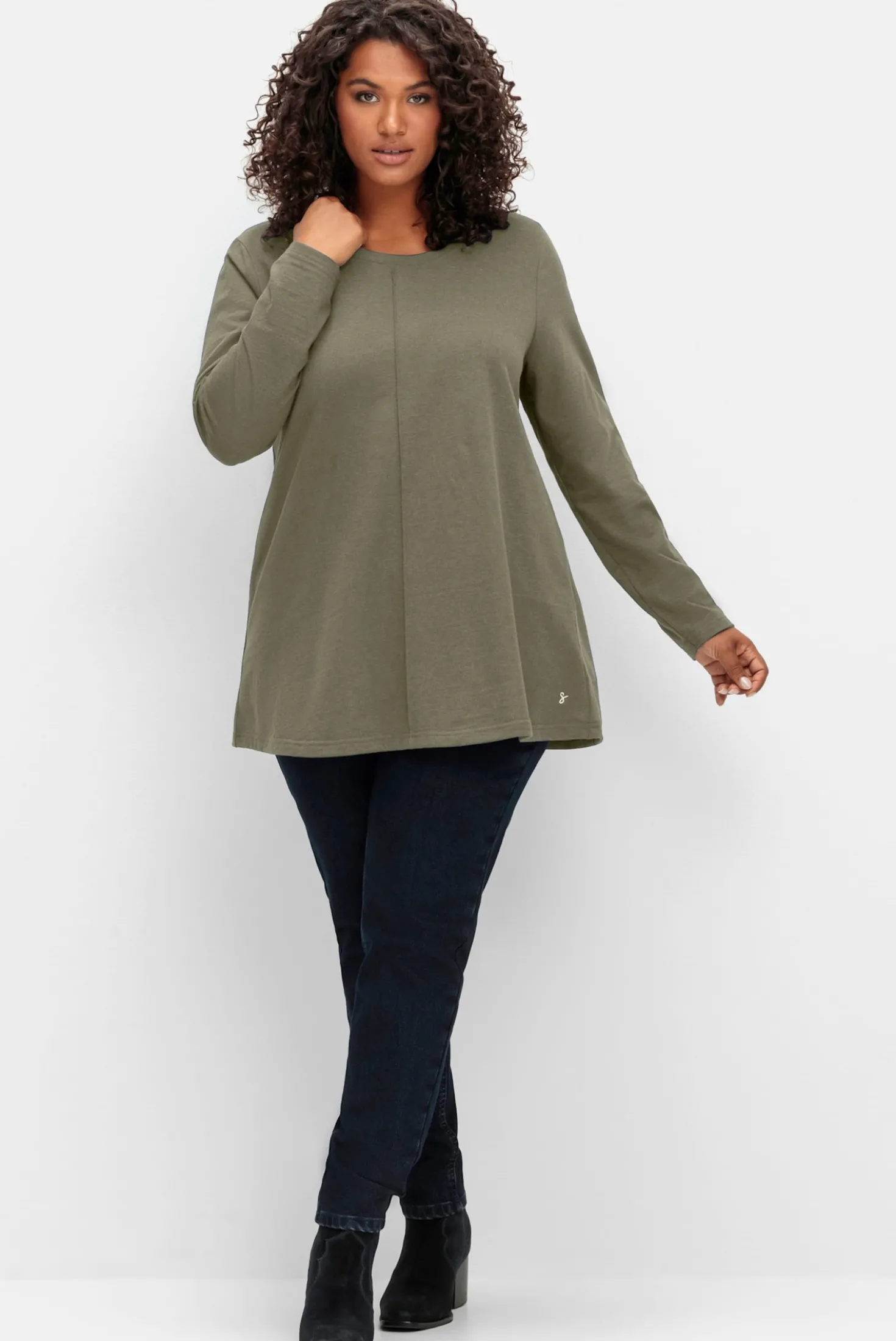 Langarmshirt in A-Linie, fein meliert