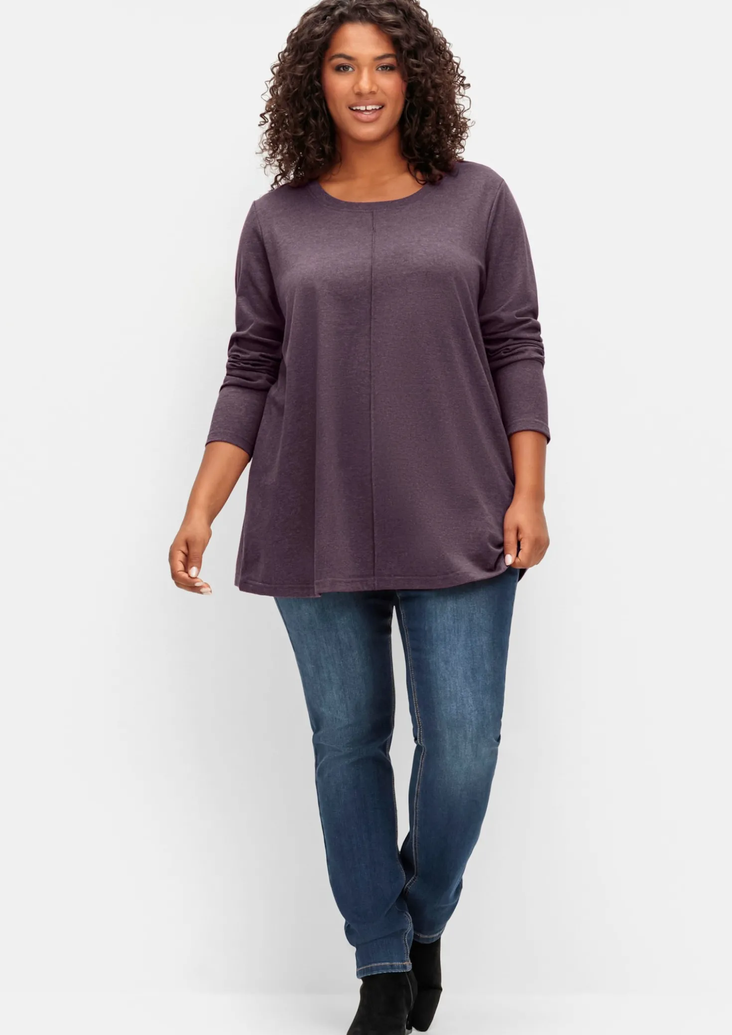 Langarmshirt in A-Linie, fein meliert