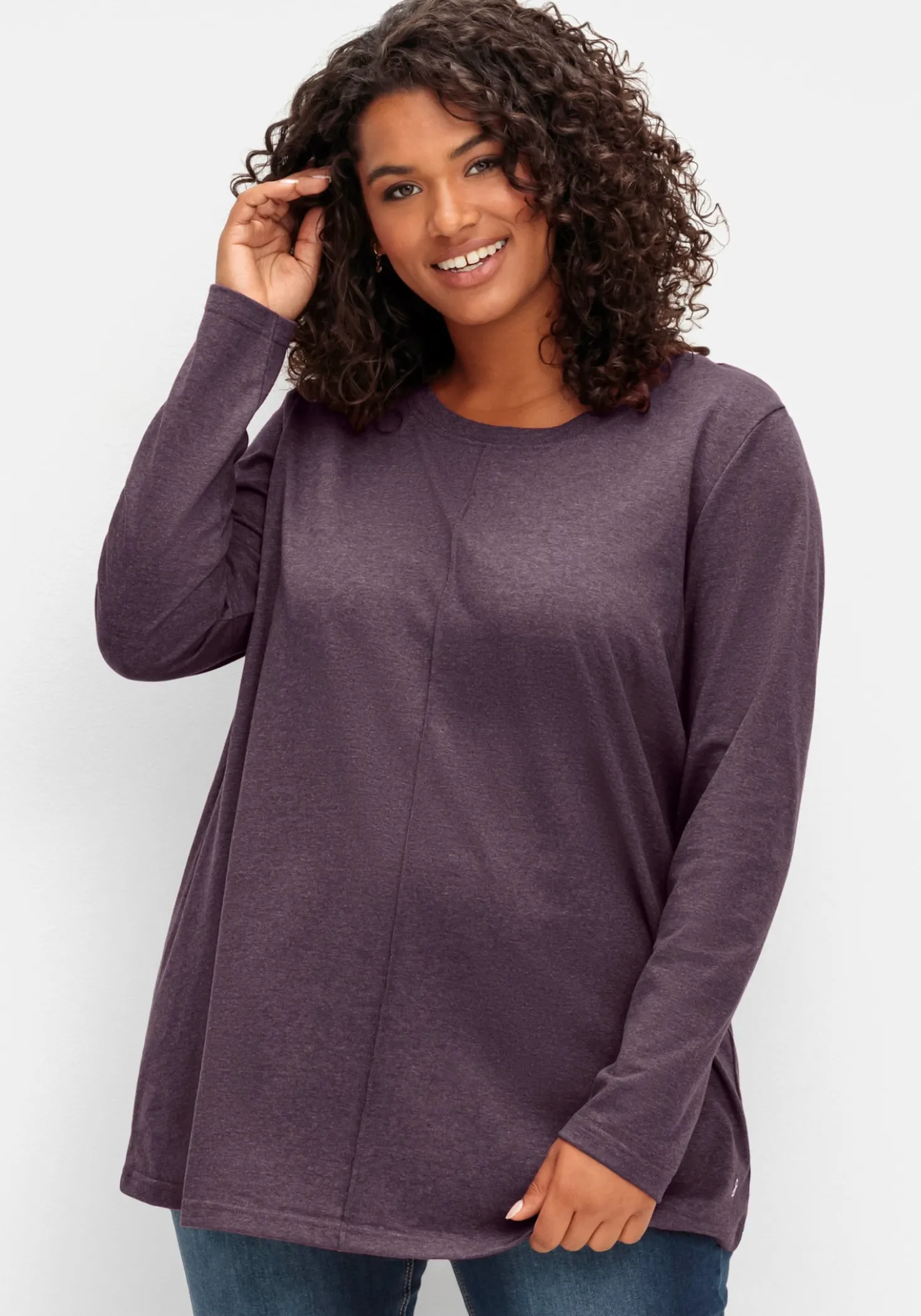 Langarmshirt in A-Linie, fein meliert
