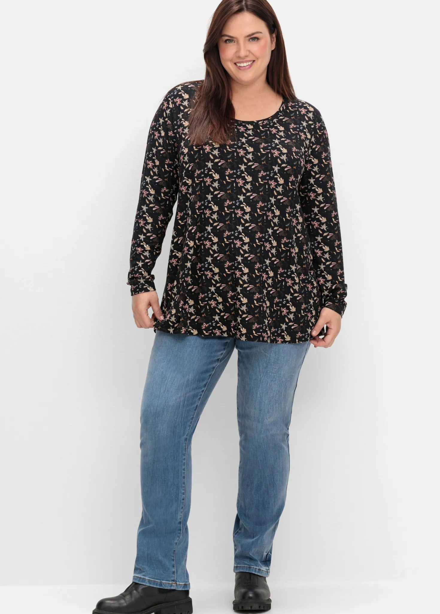 Langarmshirt in A-Linie, geblümt