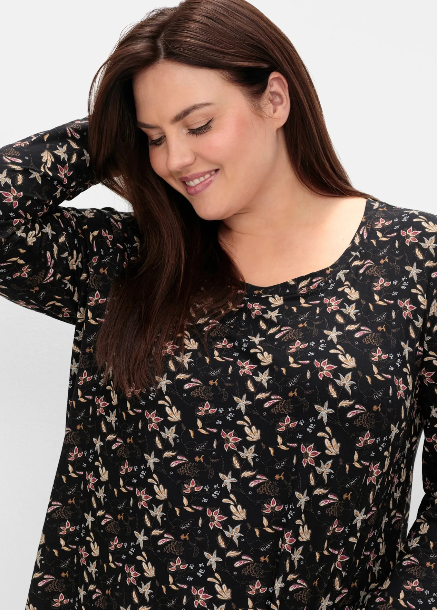 Langarmshirt in A-Linie, geblümt
