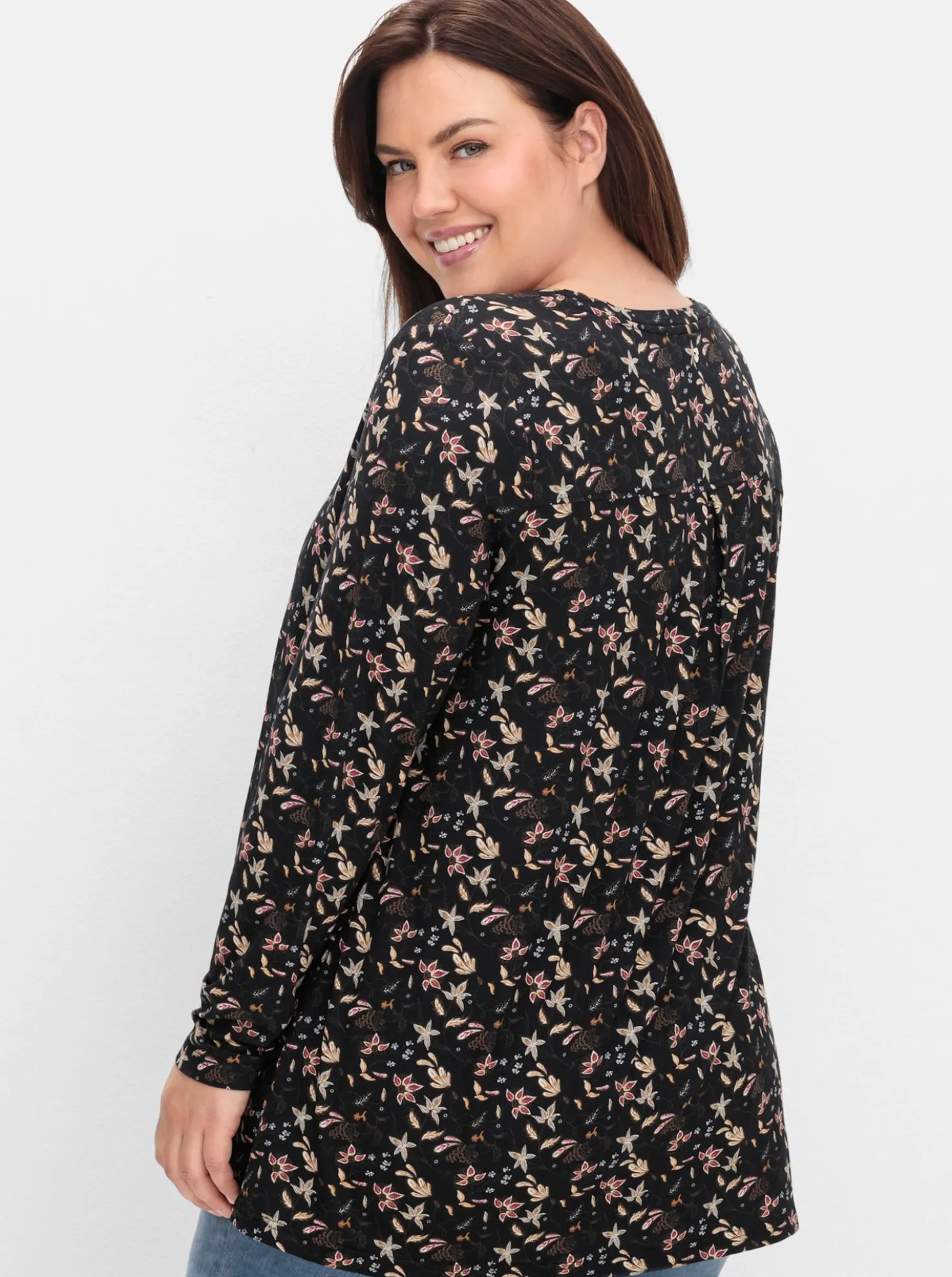 Langarmshirt in A-Linie, geblümt