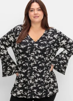 Langarmshirt mit Biesen und Volantärmeln