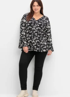 Langarmshirt mit Biesen und Volantärmeln