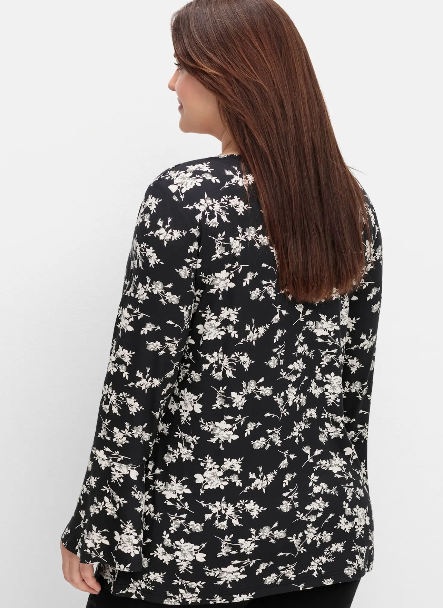 Langarmshirt mit Biesen und Volantärmeln
