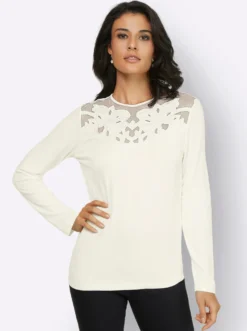 Langarmshirt mit Blüten-Applikation