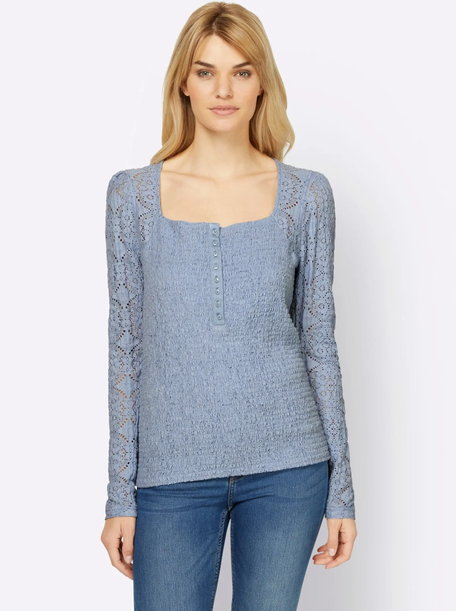 Langarmshirt mit Knopfleiste
