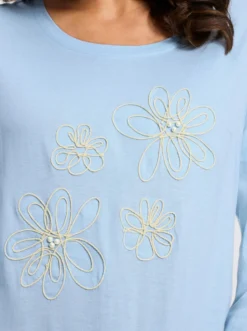 Langarmshirt mit Kordelstickerei und Zierperlen