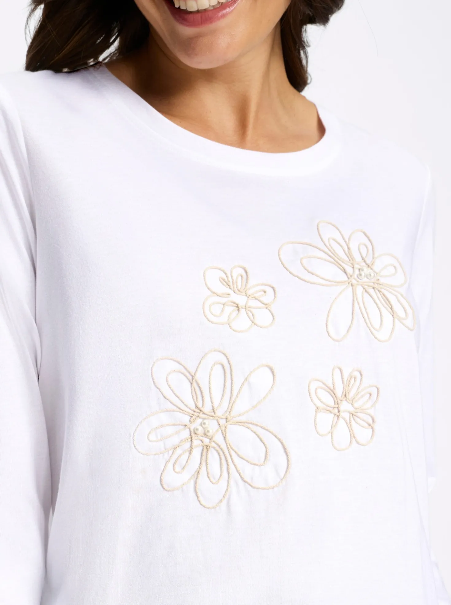 Langarmshirt mit Kordelstickerei und Zierperlen