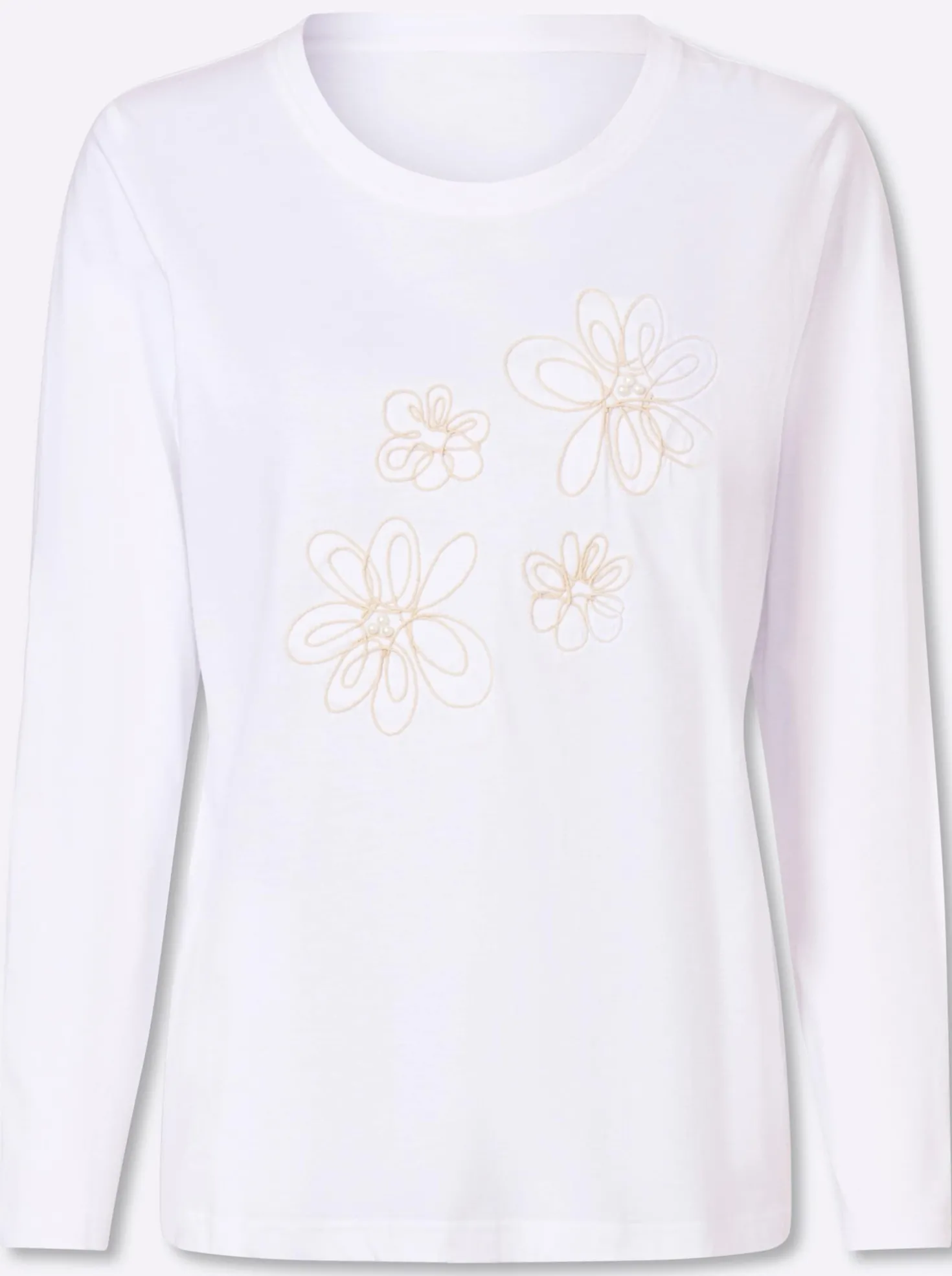 Langarmshirt mit Kordelstickerei und Zierperlen